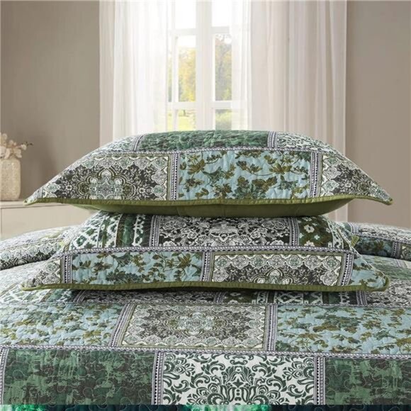 Cotton Bedspread Quilt Sets-Reversible Patchwork Coverlet Set, Classic Bohemian - Picture 5 of 7